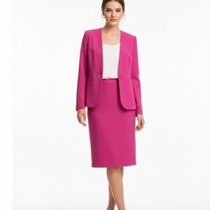 Liz Claiborne Pink Collarless Skirt 10 Button Front Blazer 6 Jacket Women's   Lq